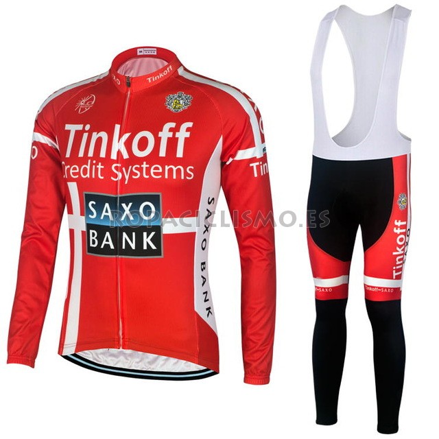 2018 Maillot Tinkoff Saxo Bank Tirantes Mangas Largas Rojo Negro